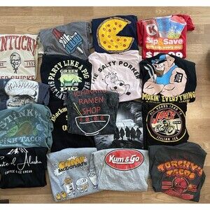 17pc Food & Restaurant T-Shirt Lot - Size M- Graphic Tee Reseller Bundle Y2K